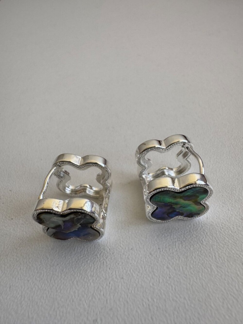 925 Sterling Silver Clover Abalone Shell Earrings - Picture 3 of 13